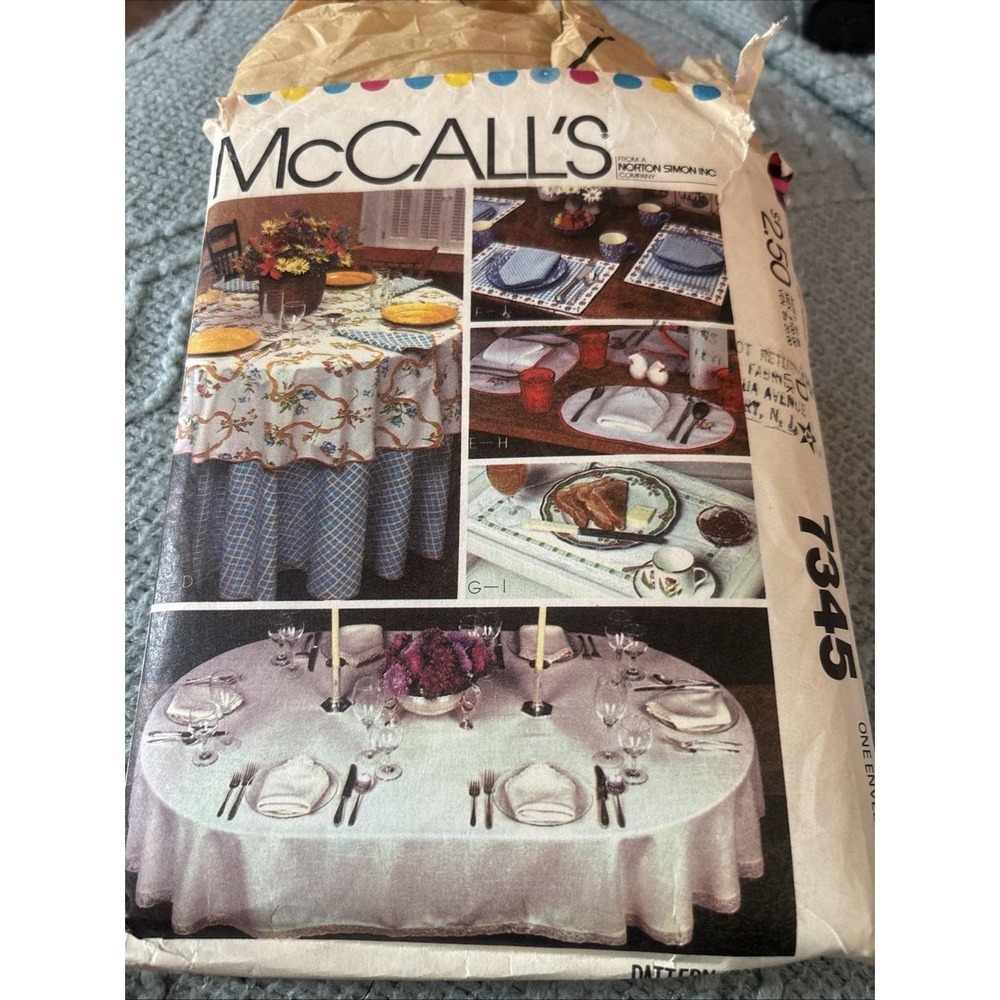1980 Vintage McCall's Pattern 7345, CC, Table Linens Cut